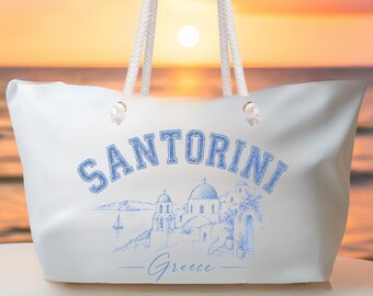 Santorini Greece Tote Bag, Weekender bag, Beach Bag, Summer Travel Tote, Greek Island Bag, Vacation Bag, Santorini Gift
