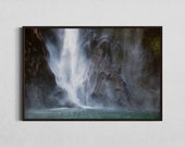 Waterfall Milford Sound New Zealand, Fjordland Scenic Landscape Photo,  Fine Art Print 24 x 36", Artwork for Nature Lovers, Gift Idea