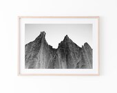 Clay Cliff Rock Formation, South Island NZ, Black White Minimal Art Print, Abstract Landscape, Serene Wall Art, Unique Gift for Nature Lover