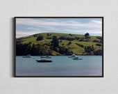 Akaroa Harbor Idyllic Landscape Print - South Island NZ Photograph, Fine Art Home Decor, Gift for Boat Lovers, 24 x 36'' Print