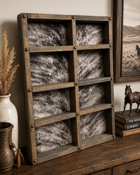 Western 8 Buckle Display Case | Cowboy Belt Buckle Holder, Cow Print