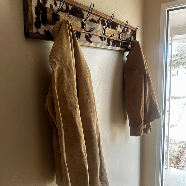 5 Cowprint Coat Rack | Entry Way Decor | Home Decor | Coat Hook | Rustic Home Decoration | Wall Art