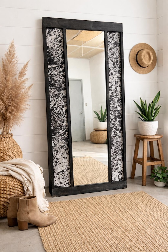 53&quot; x 24&quot; Standing Cowprint Mirror | Western Rustic Wall Art