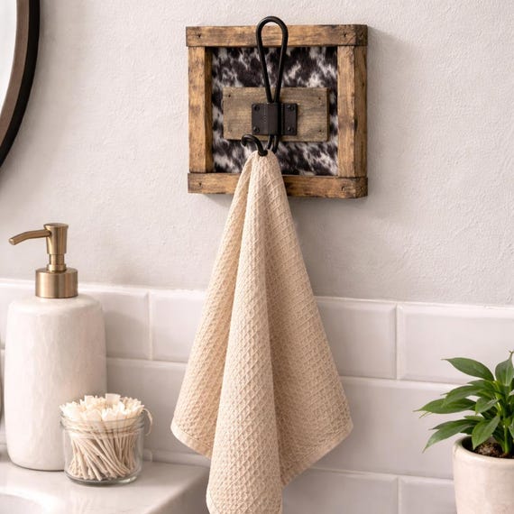 Cowprint Rustic Wooden Coat Rack | Entryway Decor