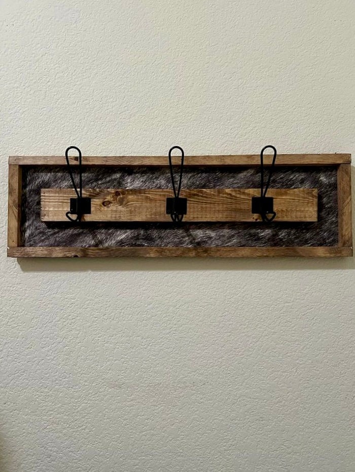 Cowprint Wood Coat Rack | Rustic Entryway Organizer, 3 Hook