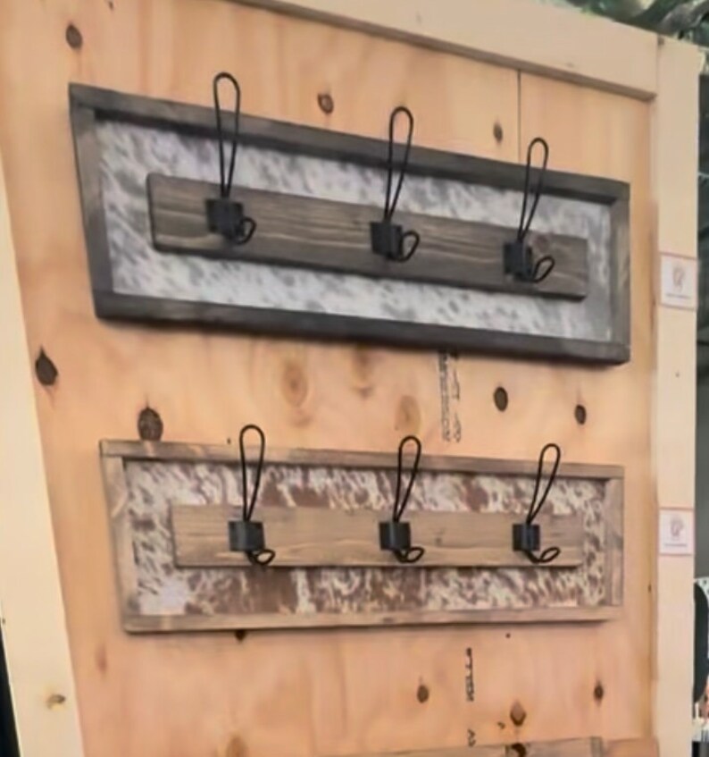 Cowprint Wood Coat Rack | Rustic Entryway Organizer, 3 Hook - Etsy