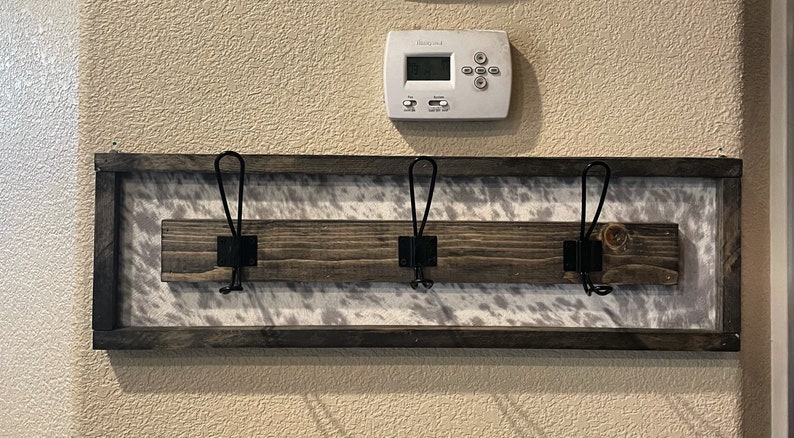 Cowprint Wood Coat Rack | Rustic Entryway Organizer, 3 Hook - Etsy