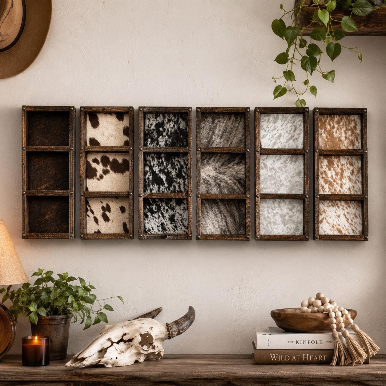 Western 3 Buckle Display Case | Cowboy Belt Buckle Holder, Cow Print