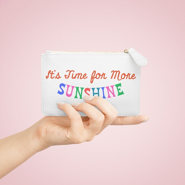 It’s Time For More Sunshine clutch white vegan leather metal zipper colorful 1950s mod cosmic celestial sun purse bag gift for her him