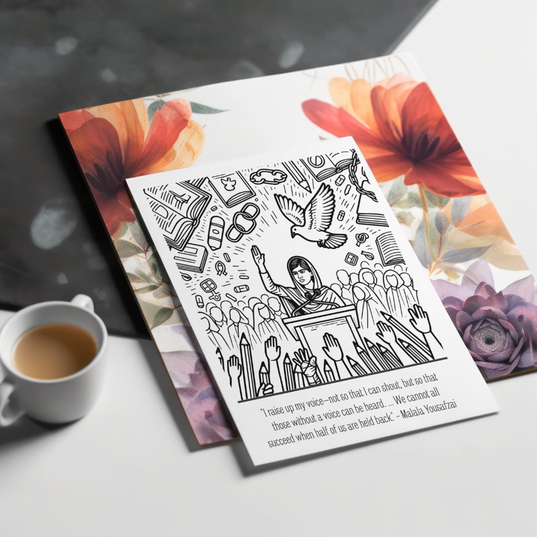 Malala Yousafzai Quote Coloring Page Printable Adult Coloring Women