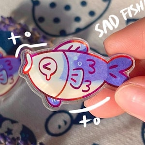 Pin acrílico de pez triste / lindos accesorios de botón, diseño animal, papelería, anime