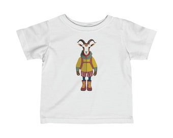 Joli t-shirt aventurier chèvre, cadeau bébé pour les amoureux de la nature, parents en plein air, esthétique PWN, chèvre Gorpcore, illustration de livre pour enfants