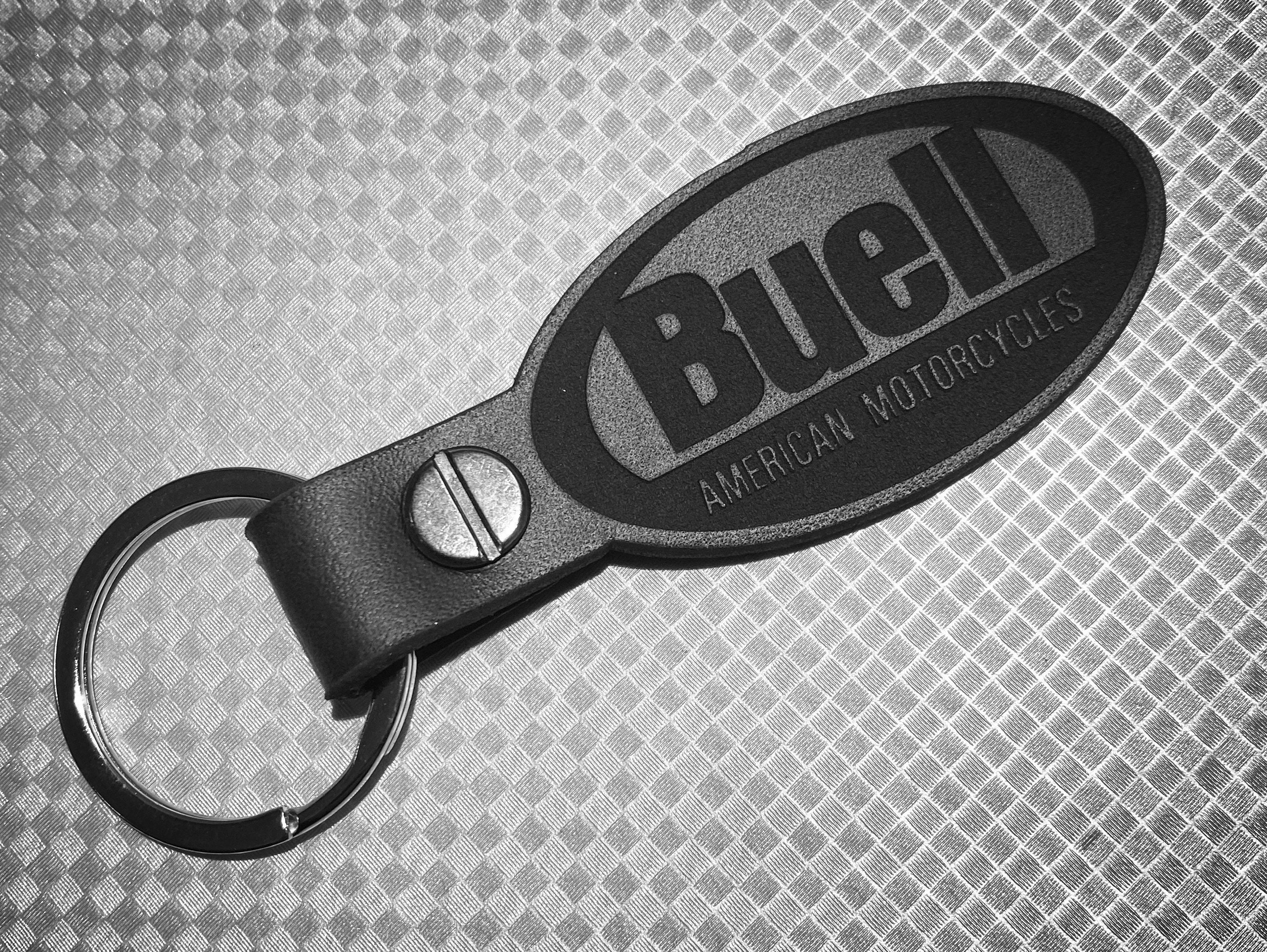 Buell Black leather Keyring Keychain Motorcycle Custom Made Blast Thunderbolt Ulysses