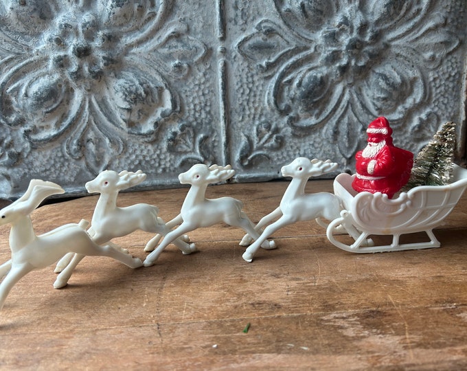 1950s Plastic Santas Sleigh and Reindeers Etsy