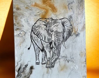 11x14 Acrylic Pour Painting Wall Decor Elephant Painting