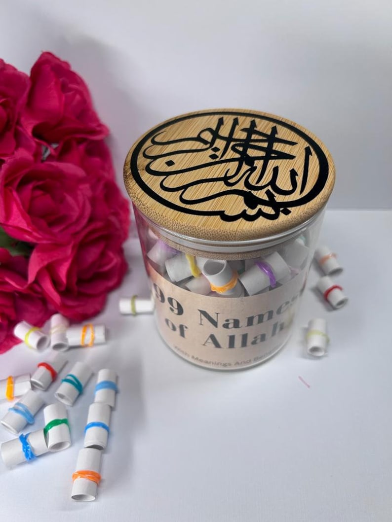 99 Names of Allah With Meaning and Benefits for Learning in A Glass Jar ...