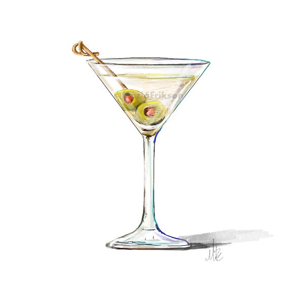 Double Martini, Zoom-inspired illustrated cocktail series, 5"x5" print, Still Life, Wedding Sign, Cocktail Art, Bar Decor, Kitchen Art