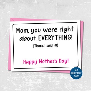 Lustige Muttertagskarte, sarkastische Karte für Mama, druckbare Karte zum Muttertag, Snarky-Grußkarte, Muttertagsgeschenk