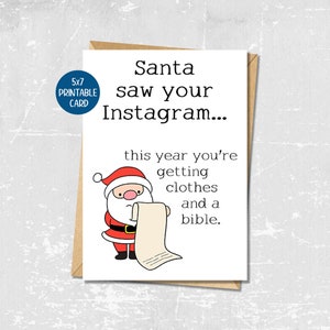 Cartes de Noël amusantes, carte de Noël pour adulte, carte de vœux amusante à imprimer, carte de Noël grossière pour un ami, le père Noël a vu votre Instagram