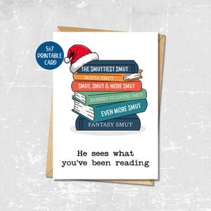 Cartão de Natal literário para amiga, Cartão de felicitações obsceno para amante de livros, Presente de Natal do clube do livro obsceno para ela, Livros picantes