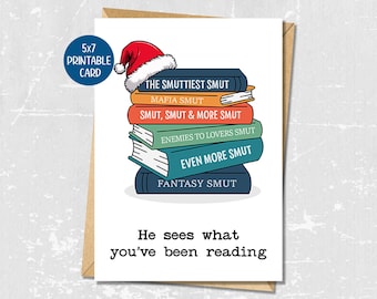Bookish Christmas Card for friend, Smut greeting card for book lover, Smutty Book club Christmas gift for her, Spicy books
