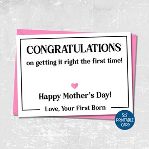 Tarjeta sarcástica del Día de la Madre, Tarjeta divertida para mamá de su primogénito, Tarjeta imprimible del Día de la Madre Feliz, Tarjeta de felicitación Snarky