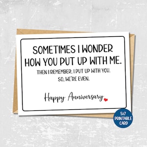 Tarjeta de aniversario para esposo, tarjeta de feliz aniversario imprimible para esposa, tarjeta de aniversario divertida para ella y él, aniversario de bodas, 50 y 25
