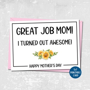Cartão engraçado do Dia das Mães, Cartão Sarcástico para a Mãe, Cartão para impressão do Feliz Dia das Mães, Cartão Snarky