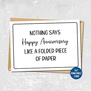Lustige Jubiläumskarte für Paar, druckbare Glückwunschkarte, gefaltetes Stück Papier, einjähriges Jubiläumsgeschenk, Hochzeitstag