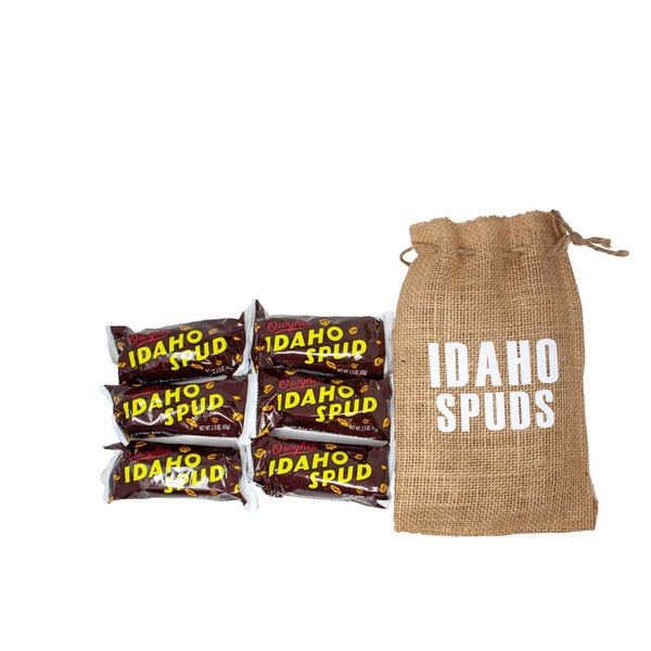 Célèbres barres chocolatées Idaho Spud dans un sac de jute souvenir