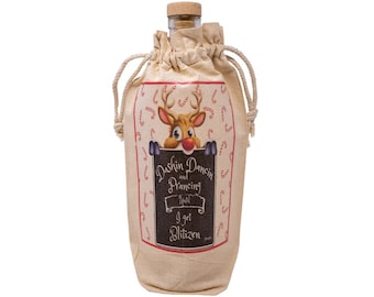 Reindeer Themed Funny Gift Bag for Liquor, Whiskey and Wine Bottles