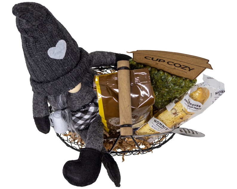 Gnome Kinda Day Coffee Lovers Gift Basket with Hand Knitted Cup Cozy image 6