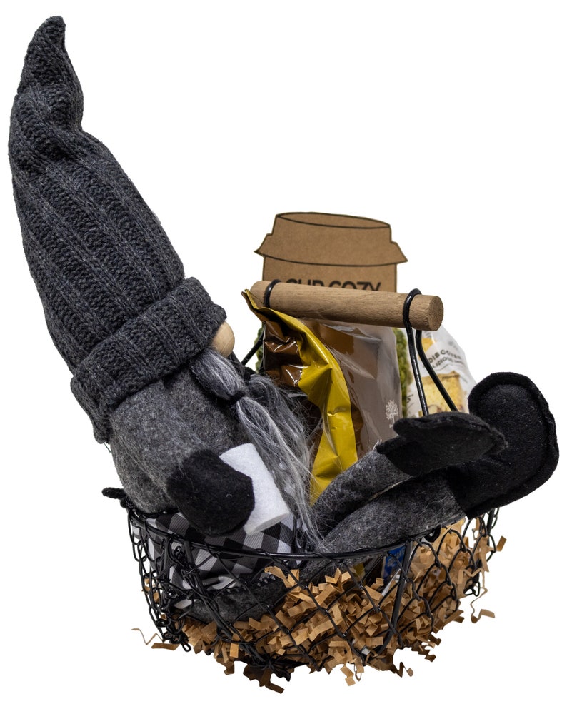 Gnome Kinda Day Coffee Lovers Gift Basket with Hand Knitted Cup Cozy image 4