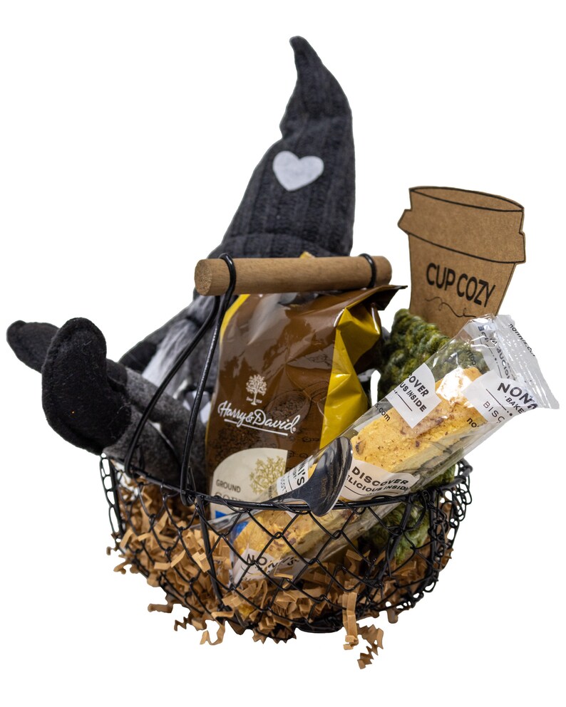 Gnome Kinda Day Coffee Lovers Gift Basket with Hand Knitted Cup Cozy image 5