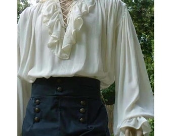 Steampunk Pirate Shirt, Y2K Renaissance Oversized Cosplay - A Symphony of Historical Grace in Long Sleeve Medieval Victorian Ruffle Shirt