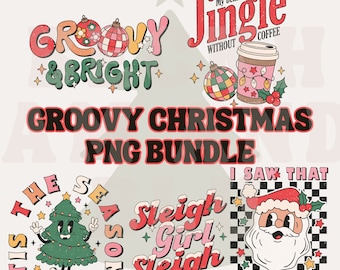 Retro Groovy Christmas PNG Bundle (Digital Download)