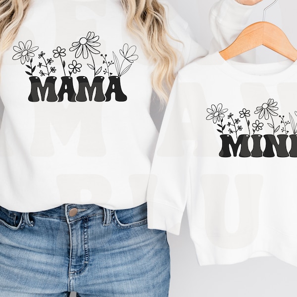 Boho Mama and Mini SVG, Retro Mama and Mini PNG, Mama and me flowers Svg, Retro Mama and Me Svg, mama mini svg, Boho mama svg