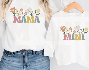 Retro Mama and Mini Floral SVG PNG (Digital Download)