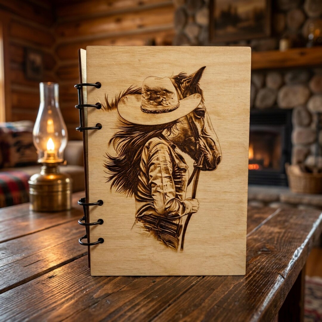 Rustic Refillable Custom Wood Journal – Engraved Cowgirl, Refillable Notebook – Rustic ...