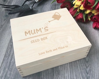 Personalised seed box engraved wooden gift