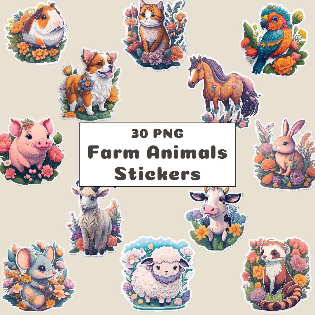 Cute Farm Animals Stickers Transparent PNG Adorable Animals Etsy