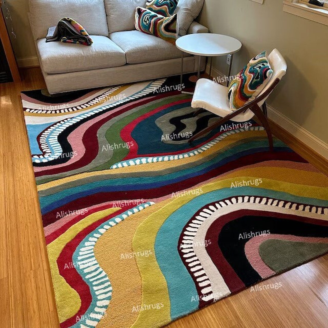 Handmade Multi Color Tufted 100 Fine Wool Trending Carpets and Rugs for Living Room and for