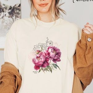 Floral Peony T-shirt is a Chic Roses Sweater, an Ideal Gift For Her, Cottagecore Aesthetic, Premium Unisex Crewneck Tee shirt