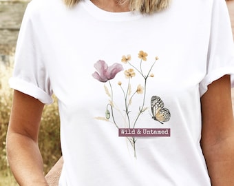 Wildblumen-T-Shirt für Frauen, botanisches Pflanzenliebhaber-T-Shirt, Blumen-Vintage-T-Shirt, Geschenk für sie, Aquarell-Blumen-Shirt, Unisex-T-Shirt