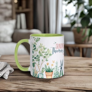 Personalized Gardening Mug for Grandad, Custom Coffee Cup, Customise Name & Personal Message, Plant Lovers Gift, 11Oz Ceramic Two-Tone Mug