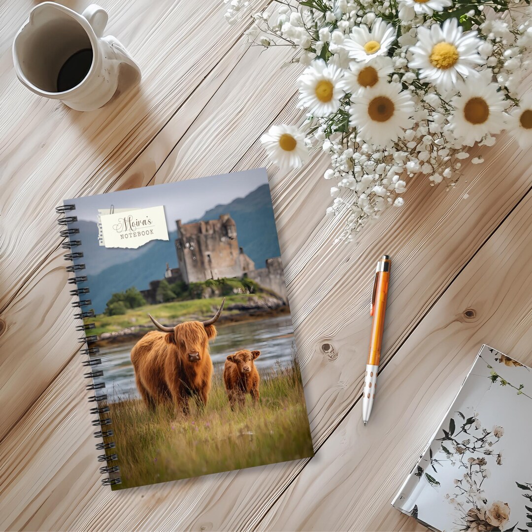 Scotland Notebook. Amazon Personalised Highland Cow Notebook, Custom Scottish Castle Journal, A5 ...