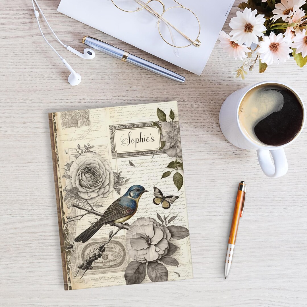 Customised Vintage Cottagecore Journal, Hardcover Botanical Notebook ...