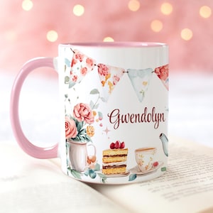 Personlig Shabby Chic-mugg, anpassningsbar Cottagecore-design, 340 ml tvåfärgad keramisk tekopp