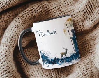 Personalisierte Cailleach-Tasse, kundenspezifische Kaffeetasse mit alter schottischer Göttin, 11 Unzen zweifarbige Keramik