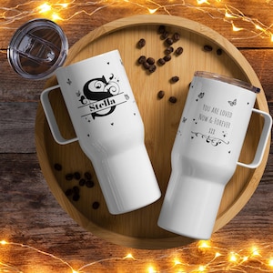 Custom Butterfly Travel Mug with a handle, Personalised Travel Tumbler, Coffee Lovers Gift, Insulated Large Reusable Coffee Mug 25oz